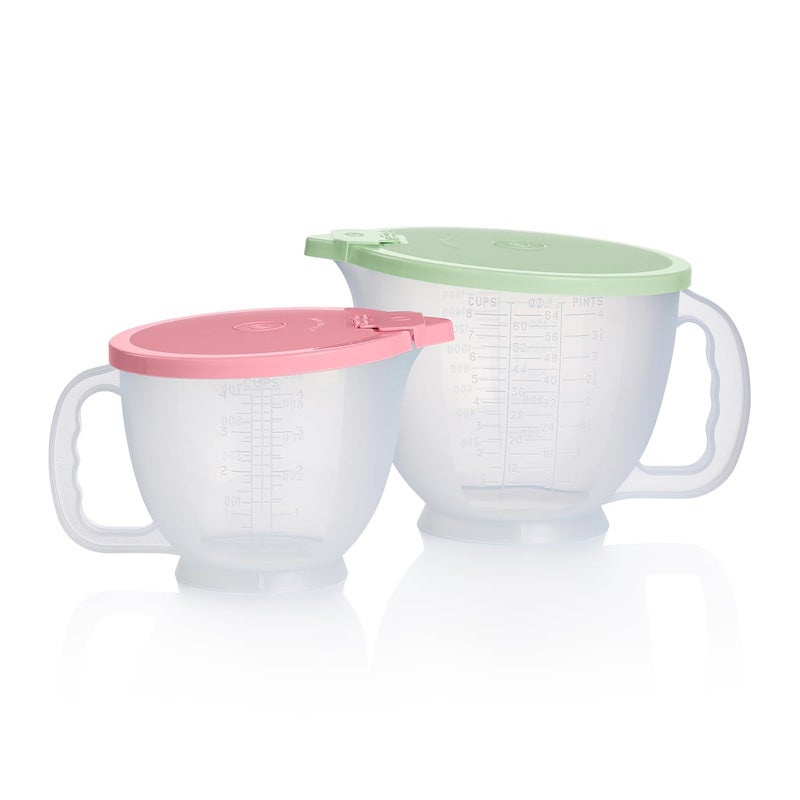 Tupperware Classic Mix-N-Store Pitcher Set in Mint Green and Candy Pink, Dishwasher Safe and BPA Free (2 Bowls, 2 Lids) - Image 1