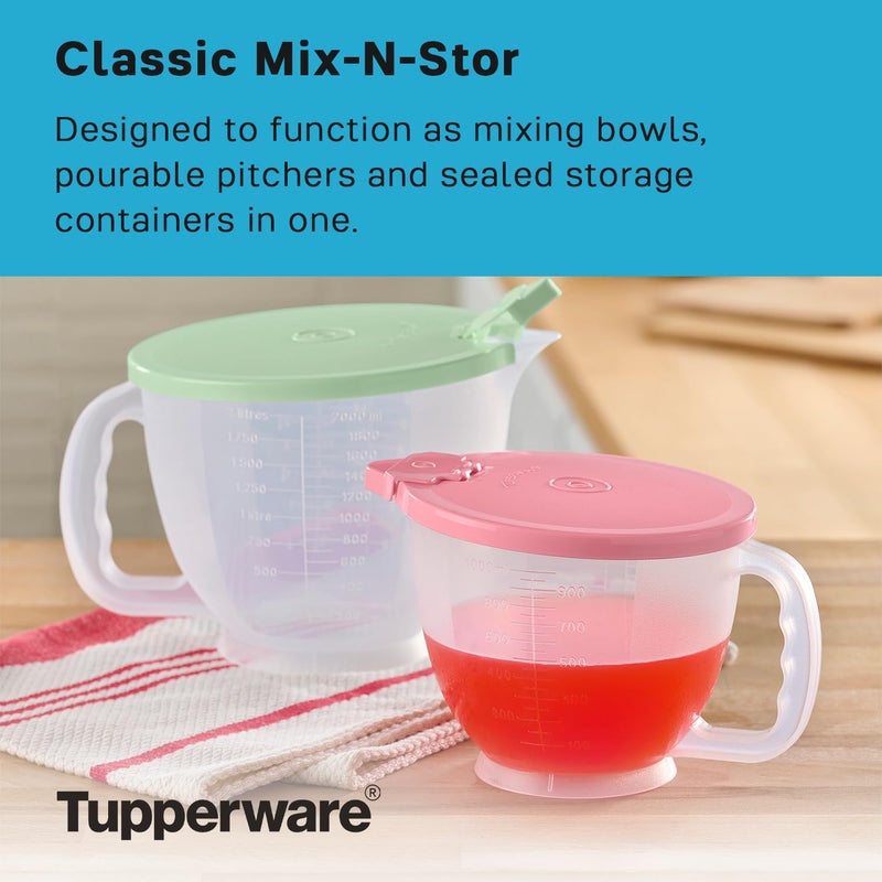 Tupperware Classic Mix-N-Store Pitcher Set in Mint Green and Candy Pink, Dishwasher Safe and BPA Free (2 Bowls, 2 Lids) - Image 2