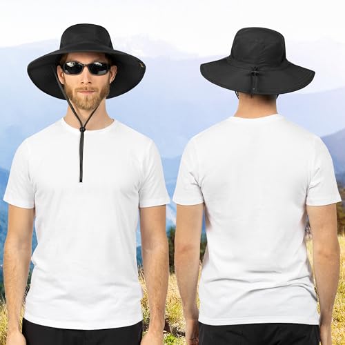 Suncube قبعة شمسية واسعة الحواف للرجال والنساء، قبعات صيد للرجال لحماية من أشعة الشمس فوق البنفسجية، قبعة دلو للمشي للنساء، قبعة شاطئية صيفية، تخييم للجنسين UPF 50+، سوداء - Image 3