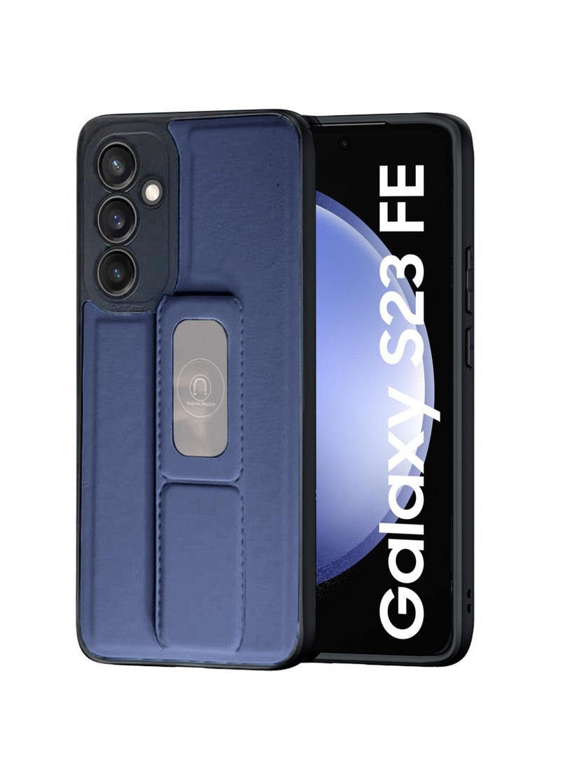 Techie جراب خلفي أنيق من السيليكون TPU مع حامل مغناطيسي آمن لهاتف Samsung Galaxy S23 FE - أزرق داكن - Image 1