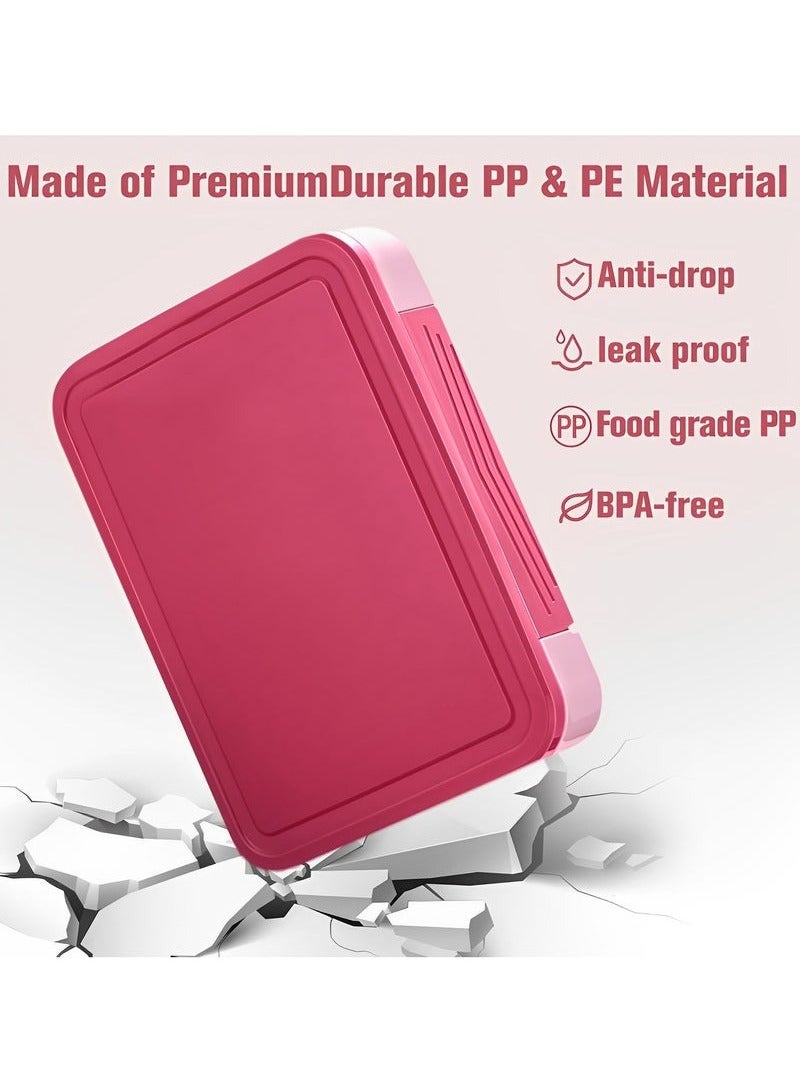 صندوق بينتو، صندوق غداء للأطفال ، صندوق غداء بينتو للأطفال والكبارمع ملعقة وشوكة، آمن غذائيًا ومضاد للتسرب 5 أقسام وحاوية واحدة لصلصة السلطة، 1330 مل (وردي) - Image 4