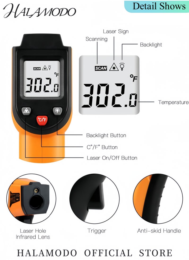 Kitchen Infrared Thermometer, -50°C to 380°C(-58°F to 716°F) Digital Laser Infrared Thermometer Gun Instant-read Handheld Thermometer