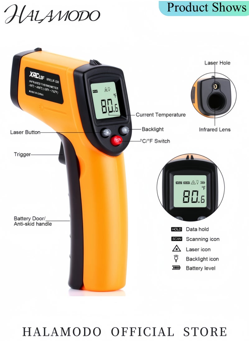 Kitchen Infrared Thermometer, -50°C to 380°C(-58°F to 716°F) Digital Laser Infrared Thermometer Gun Instant-read Handheld Thermometer
