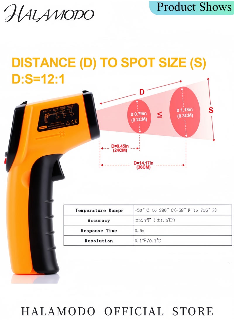 Kitchen Infrared Thermometer, -50°C to 380°C(-58°F to 716°F) Digital Laser Infrared Thermometer Gun Instant-read Handheld Thermometer