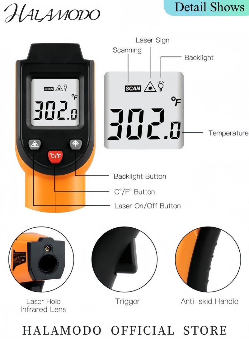 Halamodo Kitchen Infrared Thermometer, -50°C to 380°C(-58°F to 716°F) Digital Laser Infrared Thermometer Gun Instant-read Handheld Thermometer - Image 2