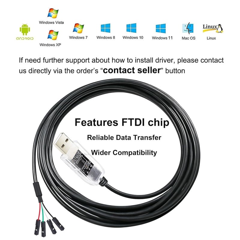 D-tech USB to TTL Adapter 3.3V 4 Pin USB to UART Debug Cable Prolific Chip LED Indicators PL2303 IC Serial Converter Output 3.3 Volt for Windows 11 10 8 7 XP MAC Linux Easy Debugging Programming (1M) - Image 3
