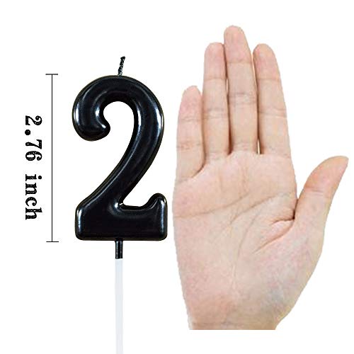 XNOVA Black Number 2 Birthday Candles 2nd Two Second Year Bady Roman Numberal Cool Cake Happy Candle for Kids Men Women No 20 21 22 23 24 25 26 27 28 29 - Image 2