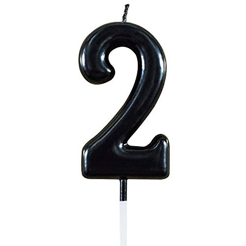 XNOVA Black Number 2 Birthday Candles 2nd Two Second Year Bady Roman Numberal Cool Cake Happy Candle for Kids Men Women No 20 21 22 23 24 25 26 27 28 29 - Image 1