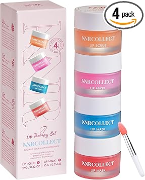 ANRCOLLECT مجموعة أقنعة الشفاه من ANRCOLLECT - مقشر الشفاه - أقنعة النوم للشفاه - مرطب الشفاه - 4 عبوات 0.35 أونصة لكل منها - Image 1