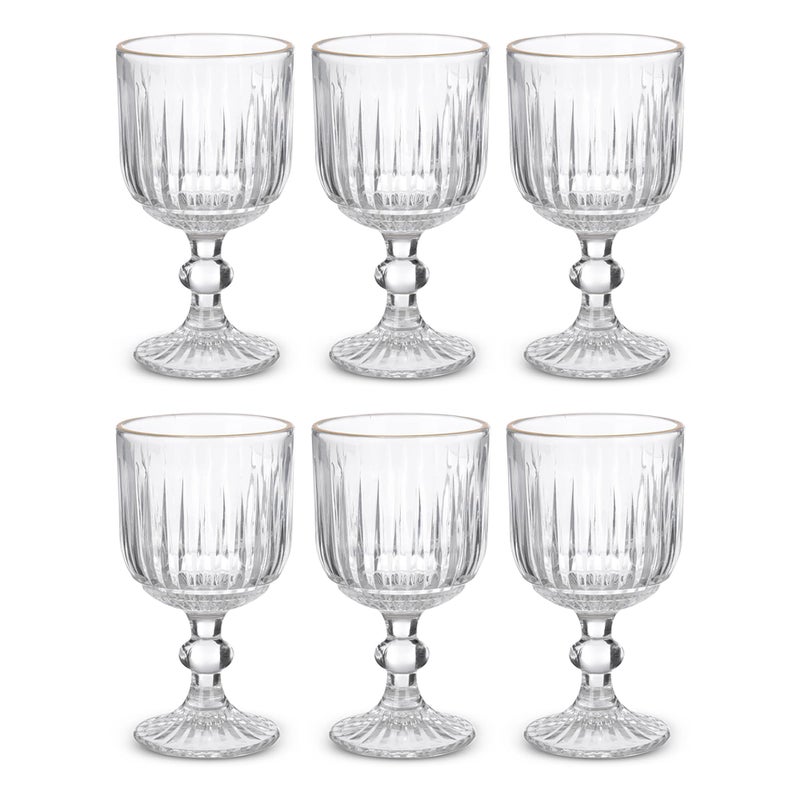 Goblet set, 6 pieces,Medium Size,Lines Design, High quality Glass - Tranparent with Golden Rim - Image 2