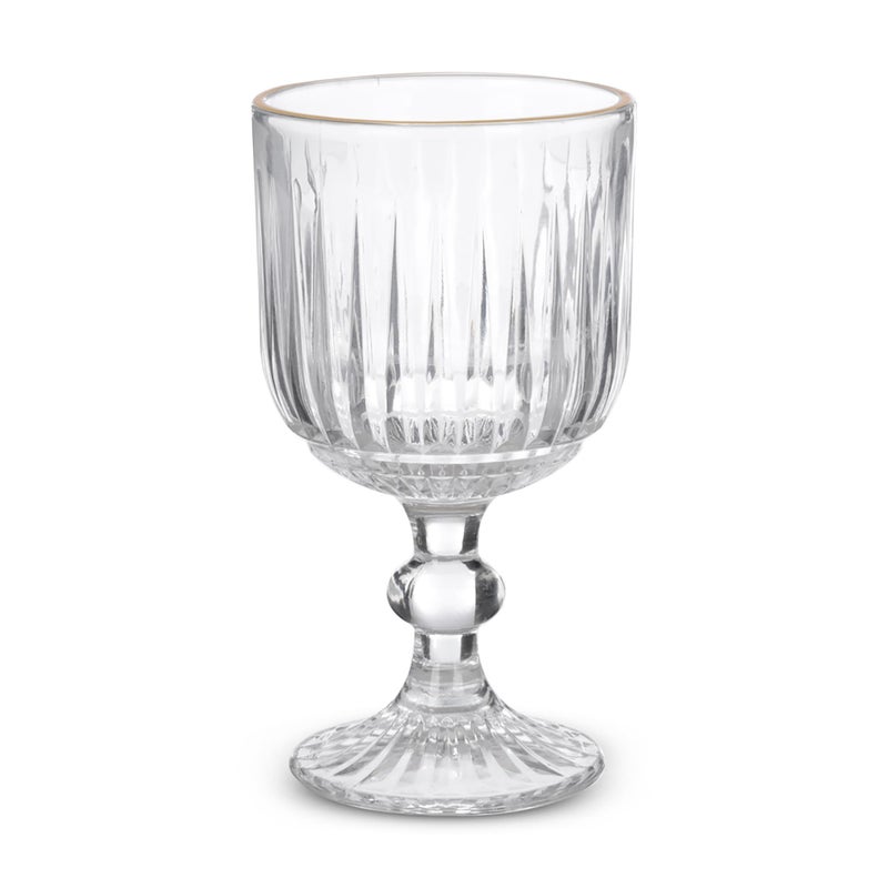 Goblet set, 6 pieces,Medium Size,Lines Design, High quality Glass - Tranparent with Golden Rim - Image 1