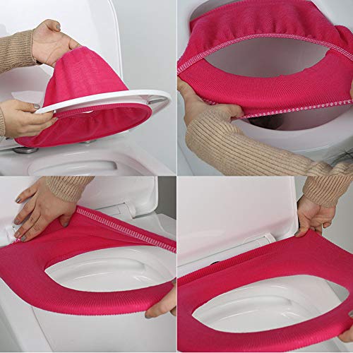 Teensery 5 Pcs Bathroom Comfortable Warmer Stretchable Toilet Seat Covers for Most Round and Elongated Toilet Seats (Random Color) - Image 4