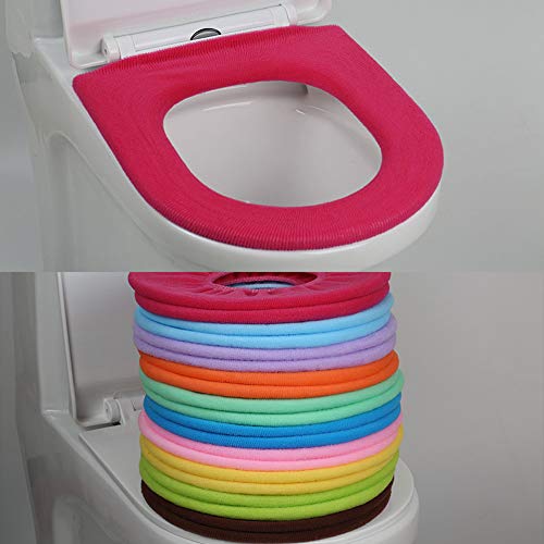 Teensery 5 Pcs Bathroom Comfortable Warmer Stretchable Toilet Seat Covers for Most Round and Elongated Toilet Seats (Random Color) - Image 3
