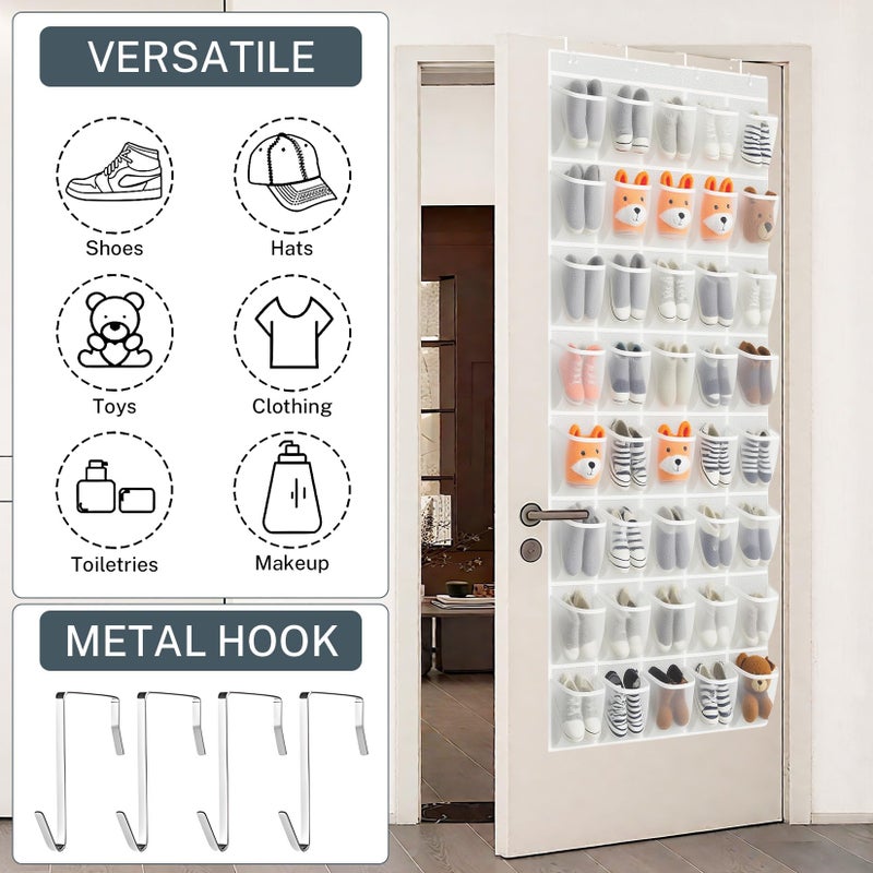 Hualleko 40-Pocket Over the Door Shoe Organizer - Large Mesh Pocket Hanging Shoe Rack for Door, Shoes Storage Holder Sturdy Non-woven Fabric - Stores 20 Pairs (White02) - Image 4
