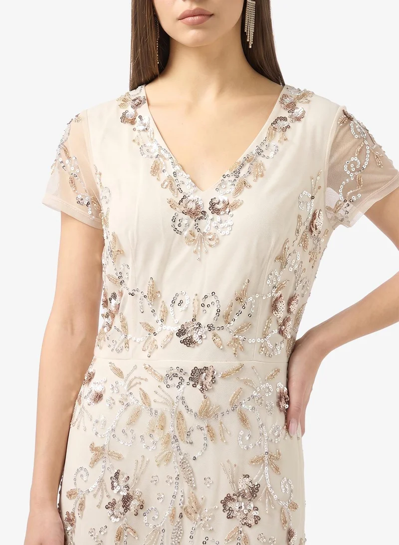 Frock and Frill  Embellished Bell Sleeve Maxi Dress for Women | Best Price UAE