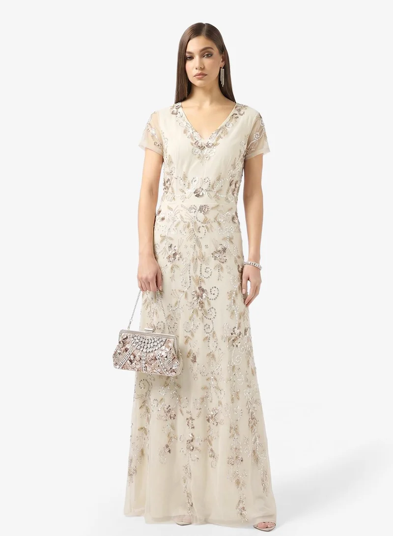 Frock and Frill  Embellished Bell Sleeve Maxi Dress for Women | Best Price UAE