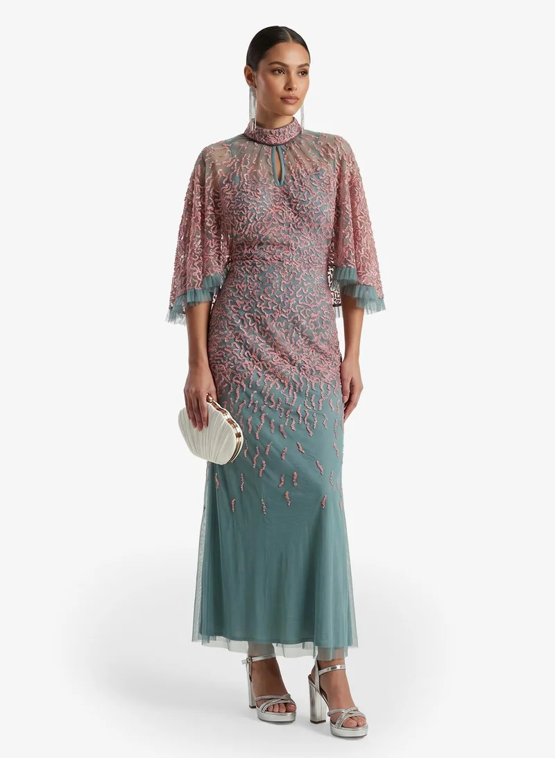 Frock And Frill  Embellished Bell Sleeve Maxi Dress for Women | Best Price UAE