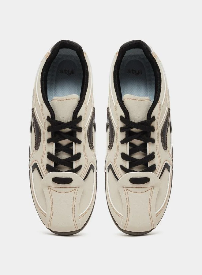 Styli Panelled Tritone Lace-Up Sneakers
