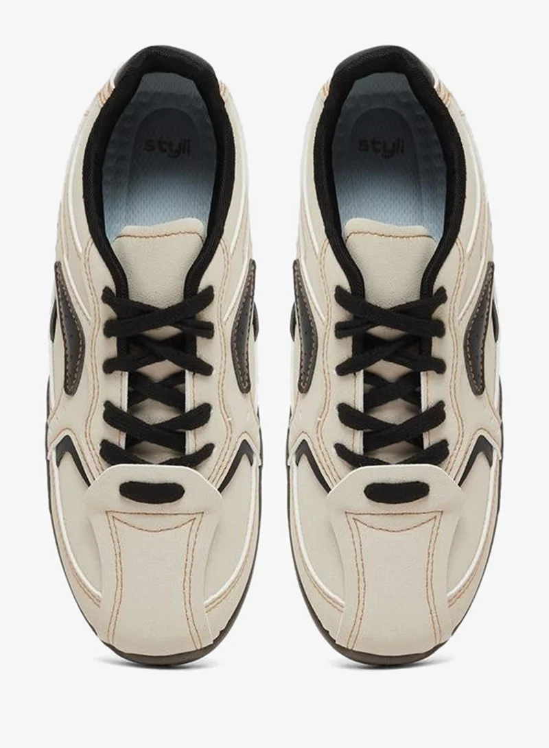 Styli Active  Panelled Tritone Lace-Up Sneakers for Women | Best Price UAE