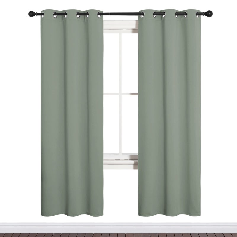 NICETOWN Bedroom Curtain Panels Blackout Draperies, Thermal Insulated Solid Grommet Blackout Curtains/Drapes (Greyish Green, 1 Pair, 34 by 72-inch) - Image 2
