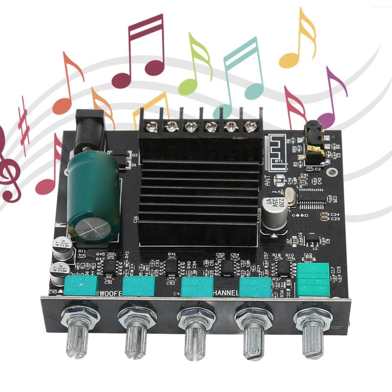 High Power Amplifier Board DC12-24V: BT 5.0 AUX Input - Adjustable Treble Bass Volume 2.1 Channel Stereo Amplifier for Home Car Speaker Setup With Overheat Short Circuit Protection - Image 1