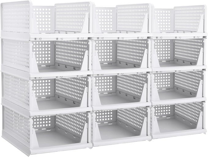 WARDROBE ORGANIZER FOR STORAGEPOLYPROPYLENE FOLDABLE STACKABLE CLOSET BASKETCUPBOARD ORGANIZER FOR CLOTHESMOUNTED CLOSET SYSTEMS FOLDABLE BASKETWHITE 12PCS