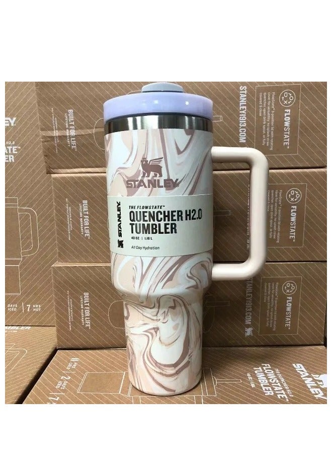 Stanley 2-Pack Quencher H2.0 FlowState 40oz Stainless Steel Vacuum Insulated Tumblers with Lid & Reusable Straw – Rose Quartz & Swirl – Double-Walled Leak-Resistant Travel Mugs – Keep Drinks Hot for 7 Hours & Cold for 11 Hours – Durable, Stylish & Ideal for Water, Coffee, Iced Tea, Smoothies - Image 2