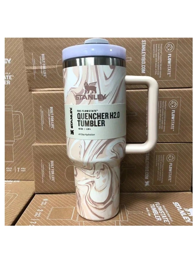 Stanley 2-Pack Quencher H2.0 FlowState 40oz Stainless Steel Vacuum Insulated Tumblers with Lid & Reusable Straw – Rose Quartz & Swirl – Double-Walled Leak-Resistant Travel Mugs – Keep Drinks Hot for 7 Hours & Cold for 11 Hours – Durable, Stylish & Ideal for Water, Coffee, Iced Tea, Smoothies - Image 5