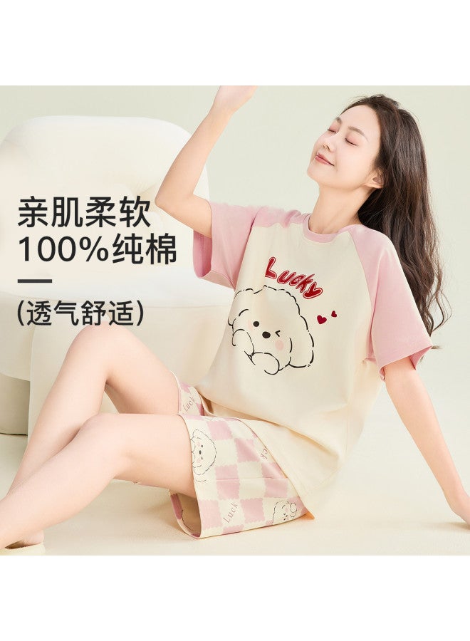 Fenton lightweight Summer Round Neck Short Sleeve Pajama Set With Shorts For Women Homewear - Image 2
