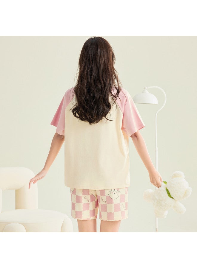 Fenton lightweight Summer Round Neck Short Sleeve Pajama Set With Shorts For Women Homewear - Image 4