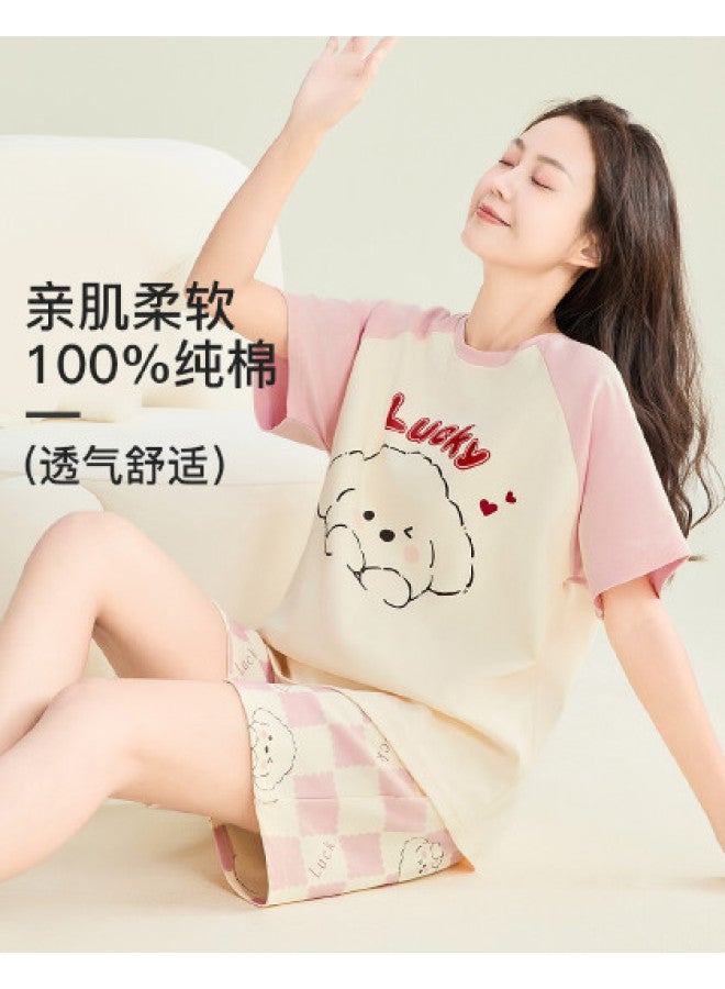 Fenton lightweight Summer Round Neck Short Sleeve Pajama Set With Shorts For Women Homewear - Image 1