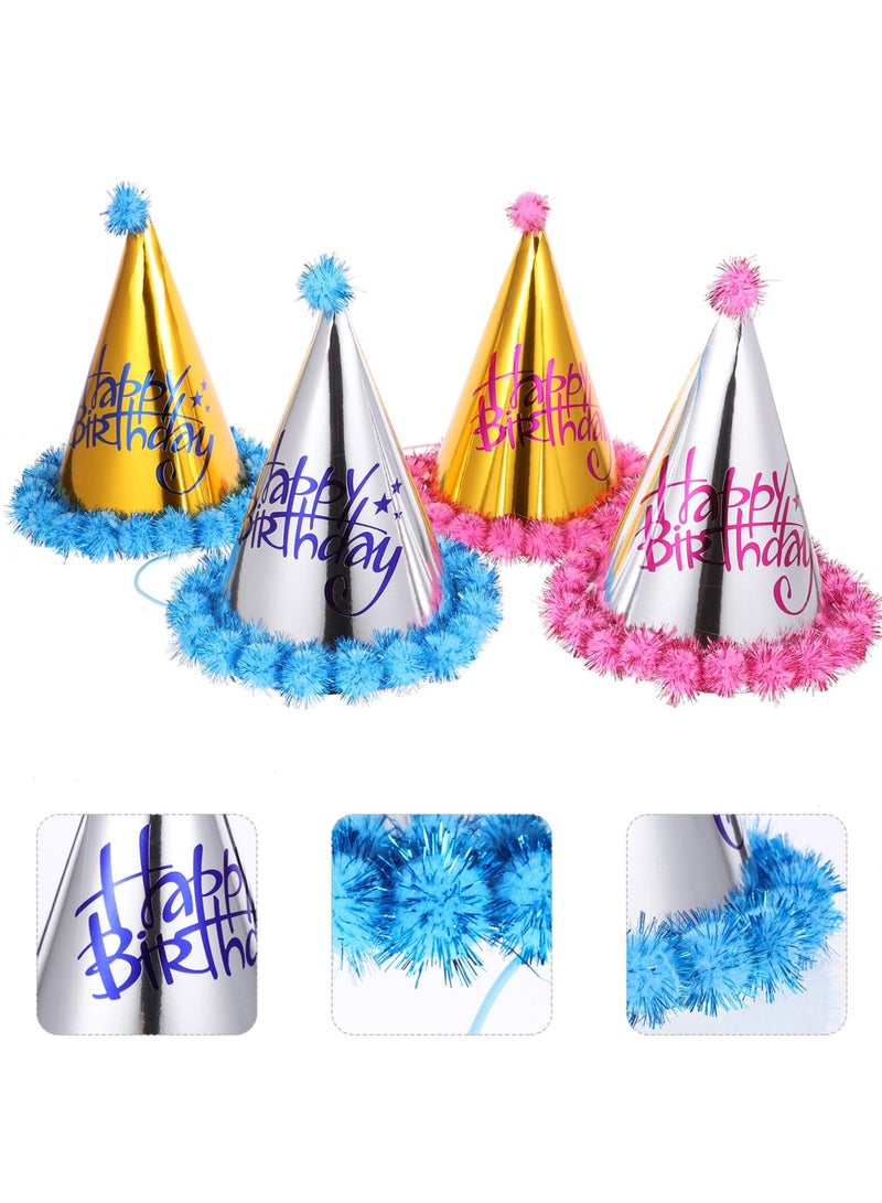 SYOSI 8pcs Birthday Party Cone Hats with Pom Pom Ball - Kids Happy Birthday Caps for Circus Themed Party and Costume Props - Image 2