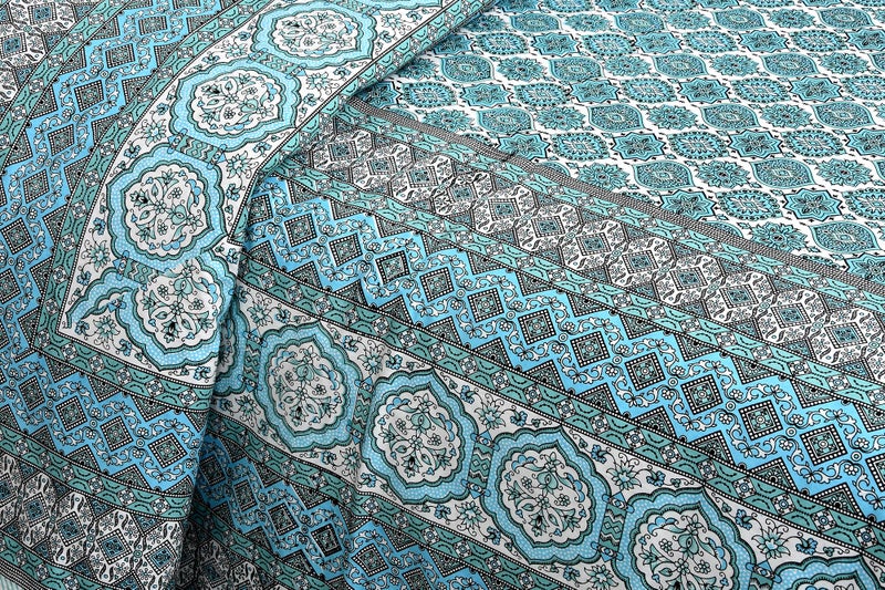 ElanorHomes Cotton Double King Size Bedsheet | Hand Printed | Ultra-Soft & Skin-Safe | Breathable Summer Comfort | 90x108 inches with 2 Pillow Covers (Firozi Chhaon) - Image 5