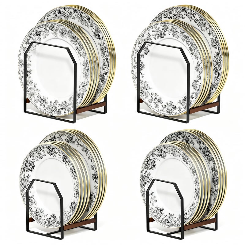 TIPSYTREE 4 Pack Plate Organizer for Cabinet, Arched Metal Dish Holder Rack, Plate Rack Organizer for Cupboard, Space Saver Dish Storage Rack, Holds 6â€“12 Inch Plates, 2 Large 2 Small, Black - Image 1