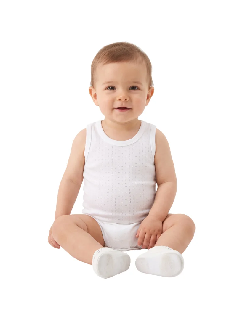 Bambimici Baby White Sleeveless Bodysuits – 3-Piece Set | Soft Ribbed Cotton Infant Onesies