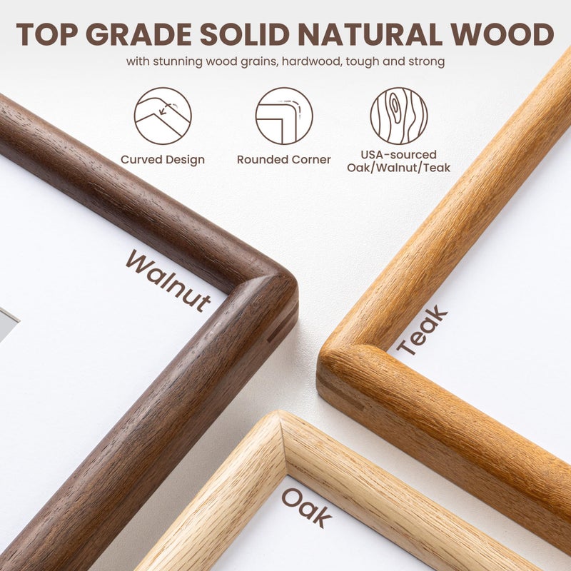 Axeman 8 x 10 Walnut Frame - Rounded Corner 8x10 Picture Frame Matted to 5x7 - Walnut Wood 8 by 10 Photo Frame with Tempered Glass for Tabletop or Wall Mount Display - Image 4