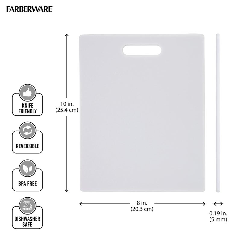 FARBERWARE Reversible Plastic Cutting Board, 8x10 Inch, White, Dishwasher Safe, Non-Porous and Durable for Chopping, Slicing, Prep, Easy to Store - Image 3