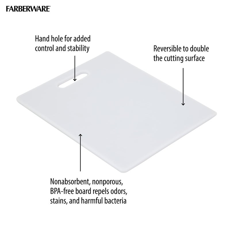 FARBERWARE Reversible Plastic Cutting Board, 8x10 Inch, White, Dishwasher Safe, Non-Porous and Durable for Chopping, Slicing, Prep, Easy to Store - Image 4