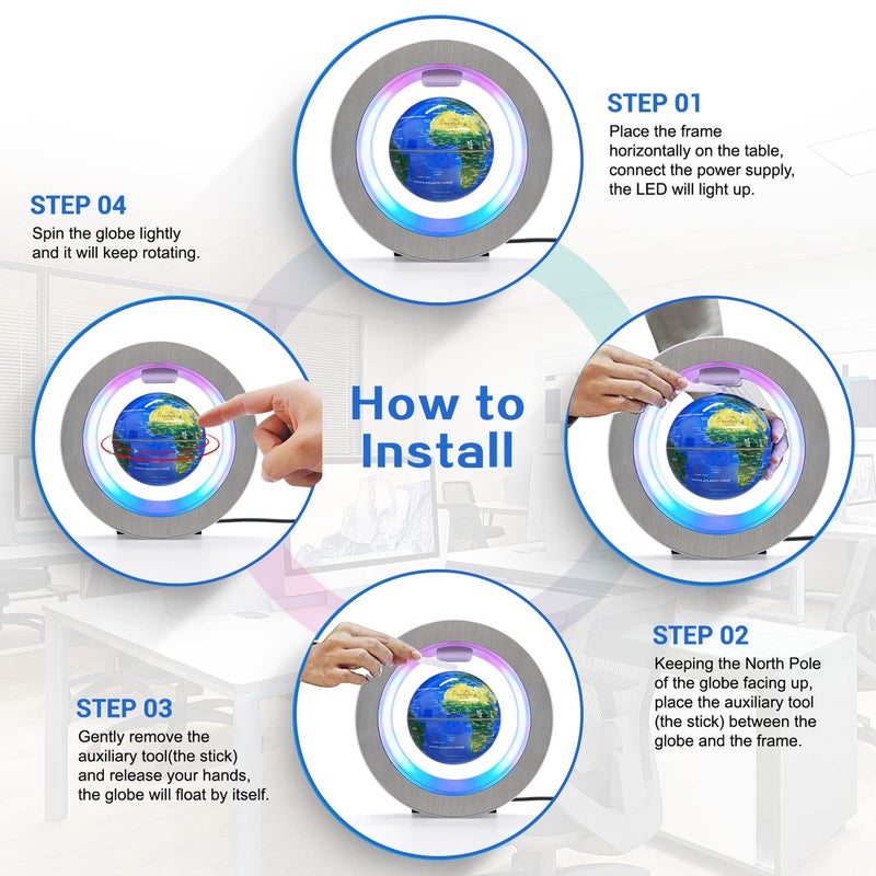 Flagest Magnetic Levitation Floating Globe - Levitating O Shape Globe with LED Lights for Education Home Office Desk Decor - Birthday Holiday Party Gift (4Inchesï¼‰ - Image 4