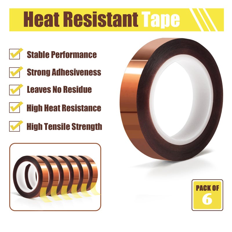 MEBMIK 6 Rolls 10mm x16m(52FT) Heat Tape High Temperature Heat Resistant Tape Heat Transfer Tape for Heat Sublimation Press Vinyl,No Residue - Image 3