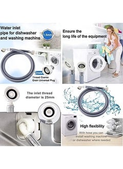 Generic Universal 6 Point Extension Hose Explosion Proof 90 Degree Bendable Washing Machine Pipe Hose Flexible Cold Water Sink Extension Hose With 3 4 Inch Connector Gray 150Cm 1.5M  - Image 3