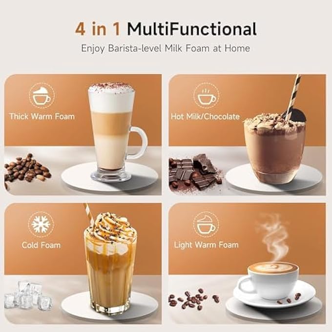 SIMPDIY Electric Milk FrotherAutomatic Milk Steamer 4 In 1 Milk Foam MakerMilk Warmer Hot And Cold Milk Function Overheat Protection For Coffee Latte Cappuccino Hot Chocolates White - Image 5
