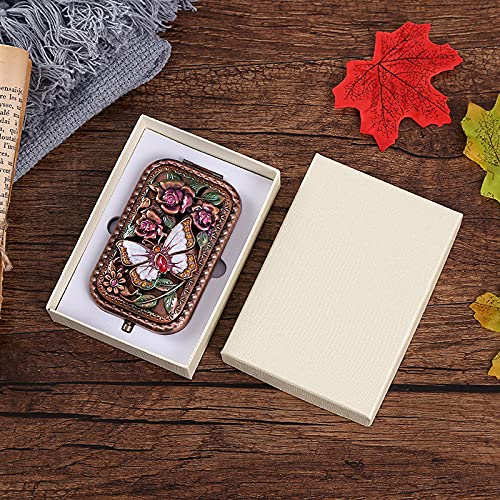 Warmtree Vintage Makeup Mirror Metal Portable Foldable Mirror Butterfly Vanity Mirror Double Sided Compact Cosmetic Mirror Travel Mirror (A) - Image 5