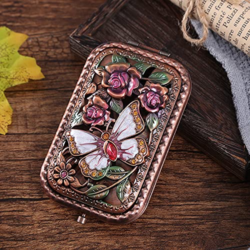 Warmtree Vintage Makeup Mirror Metal Portable Foldable Mirror Butterfly Vanity Mirror Double Sided Compact Cosmetic Mirror Travel Mirror (A) - Image 4