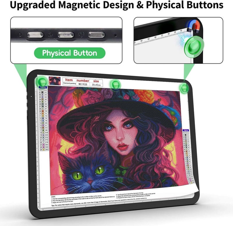 Zocelight Rechargeable A3 Light Box for tracing,Diamond Art Light Board with 4 Magnets,Wireless Light Pad for Diamond Painting,Ultra Bright Light Table for Drawing, Sketching,Animation(Black) - Image 5