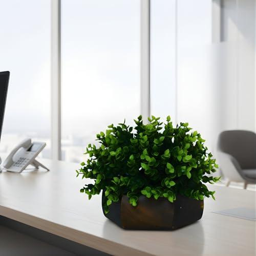 fancymart Artificial Hackleberry Green Plant in Wood Hexagon Pot - 15cm Height - Home & Office Decor Elegant Potted Plant for Tabletop Enhancement - Image 4