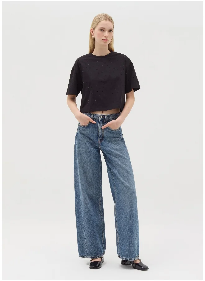 Ovs Cotton T-shirt with diamantÃ© motifs
