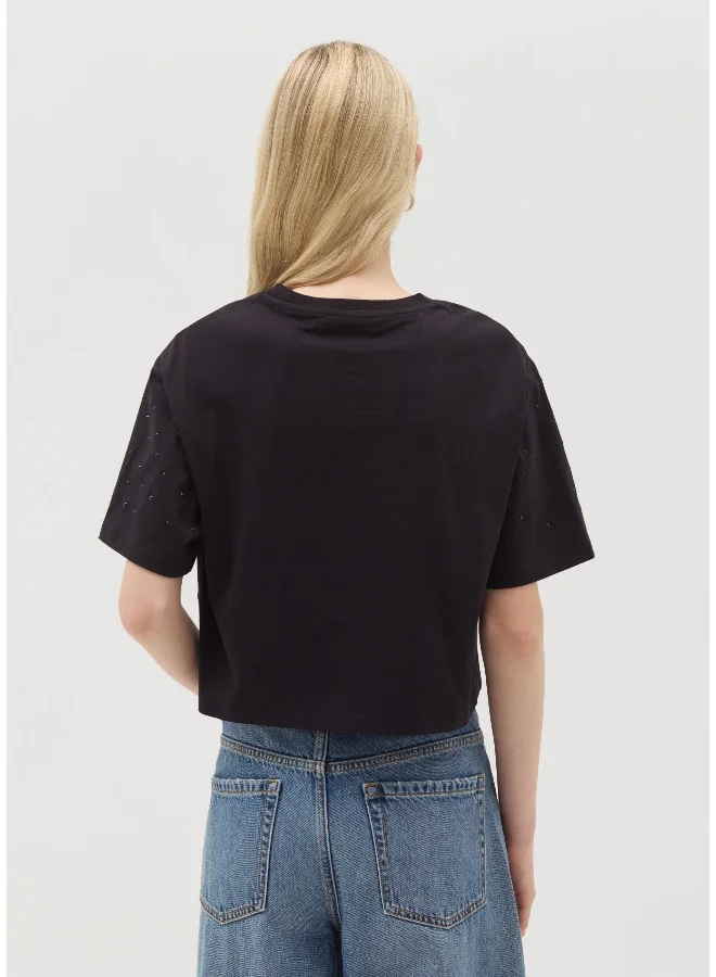 Ovs Cotton T-shirt with diamantÃ© motifs