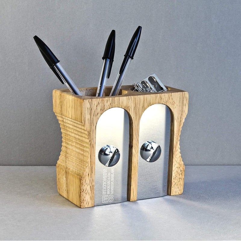 Suck UK Pen Holder - Wooden Pencil Sharpener - Stationary Organiser - Desk Tidy - Quirky Office Desk Accessories - Funny Pencil Pot - Novelty Pen Holder - Vintage Teacher Gifts For Men - Double - Image 4