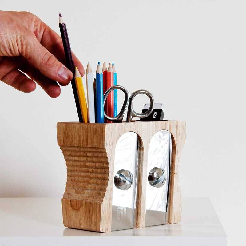 Suck UK Pen Holder - Wooden Pencil Sharpener - Stationary Organiser - Desk Tidy - Quirky Office Desk Accessories - Funny Pencil Pot - Novelty Pen Holder - Vintage Teacher Gifts For Men - Double - Image 3
